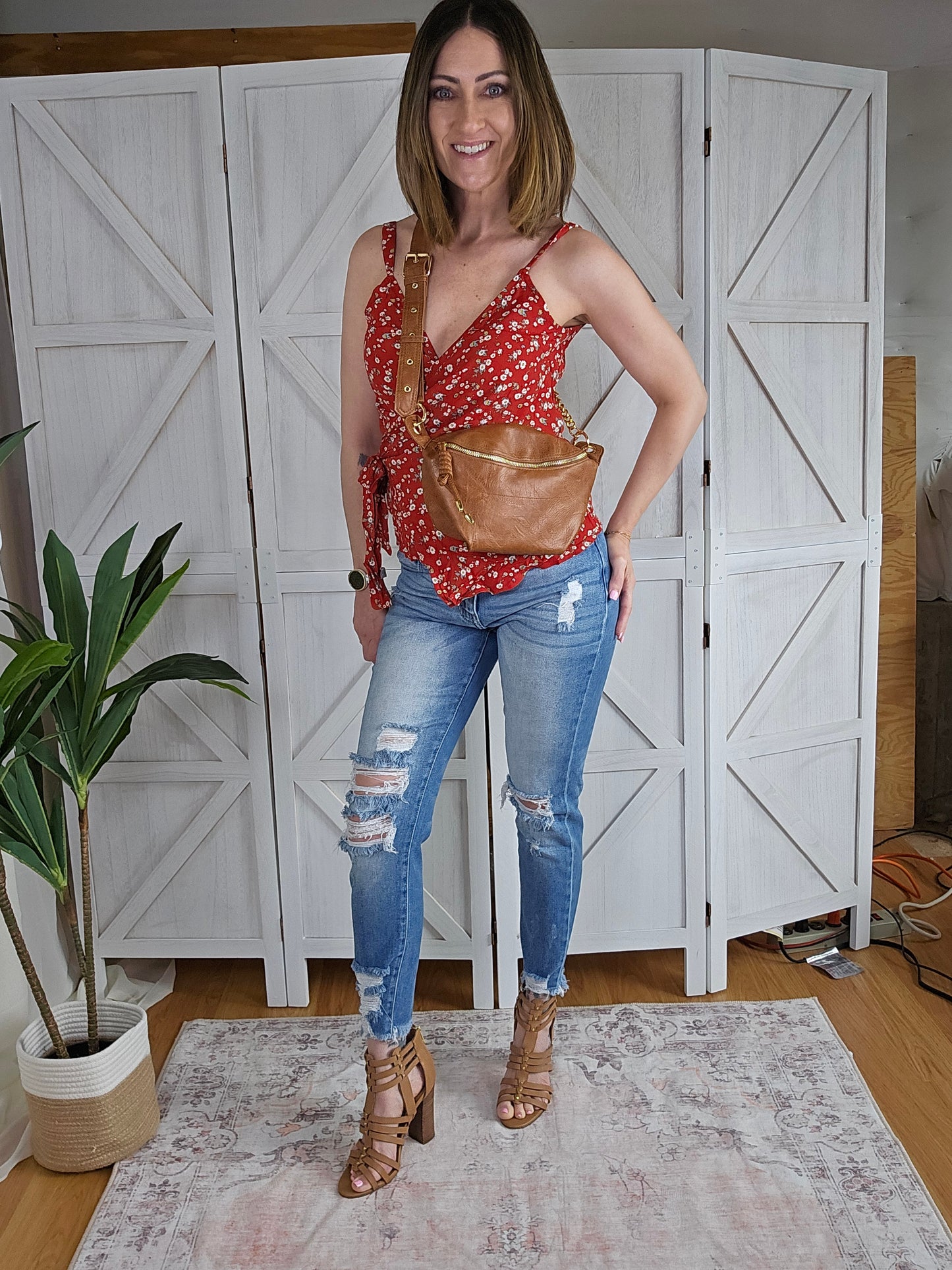 Red Floral Wrap Tank
