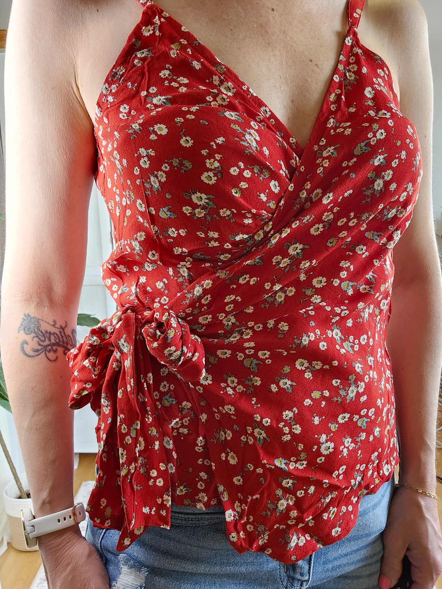 Red Floral Wrap Tank