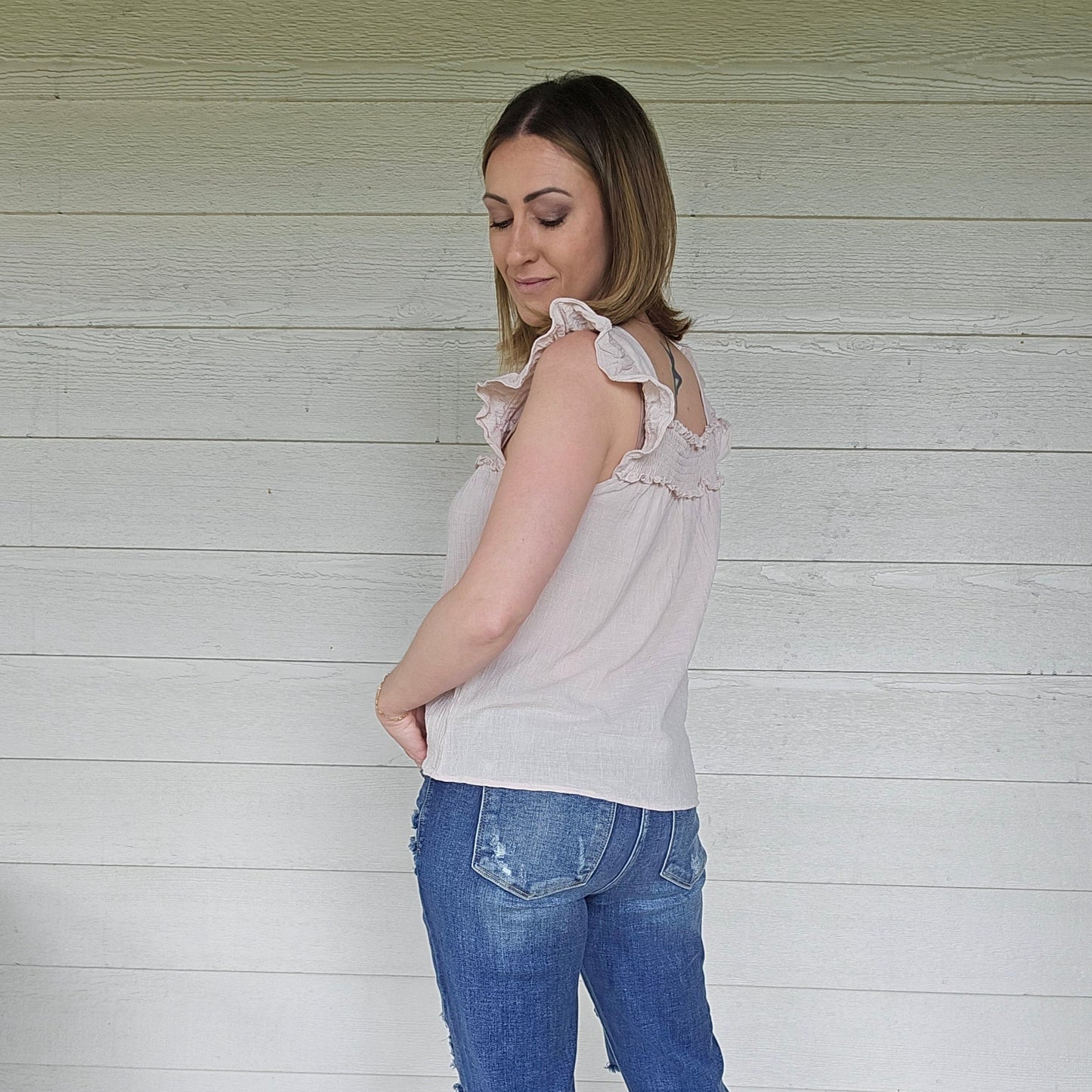 Pale Pink Ruffle Tank