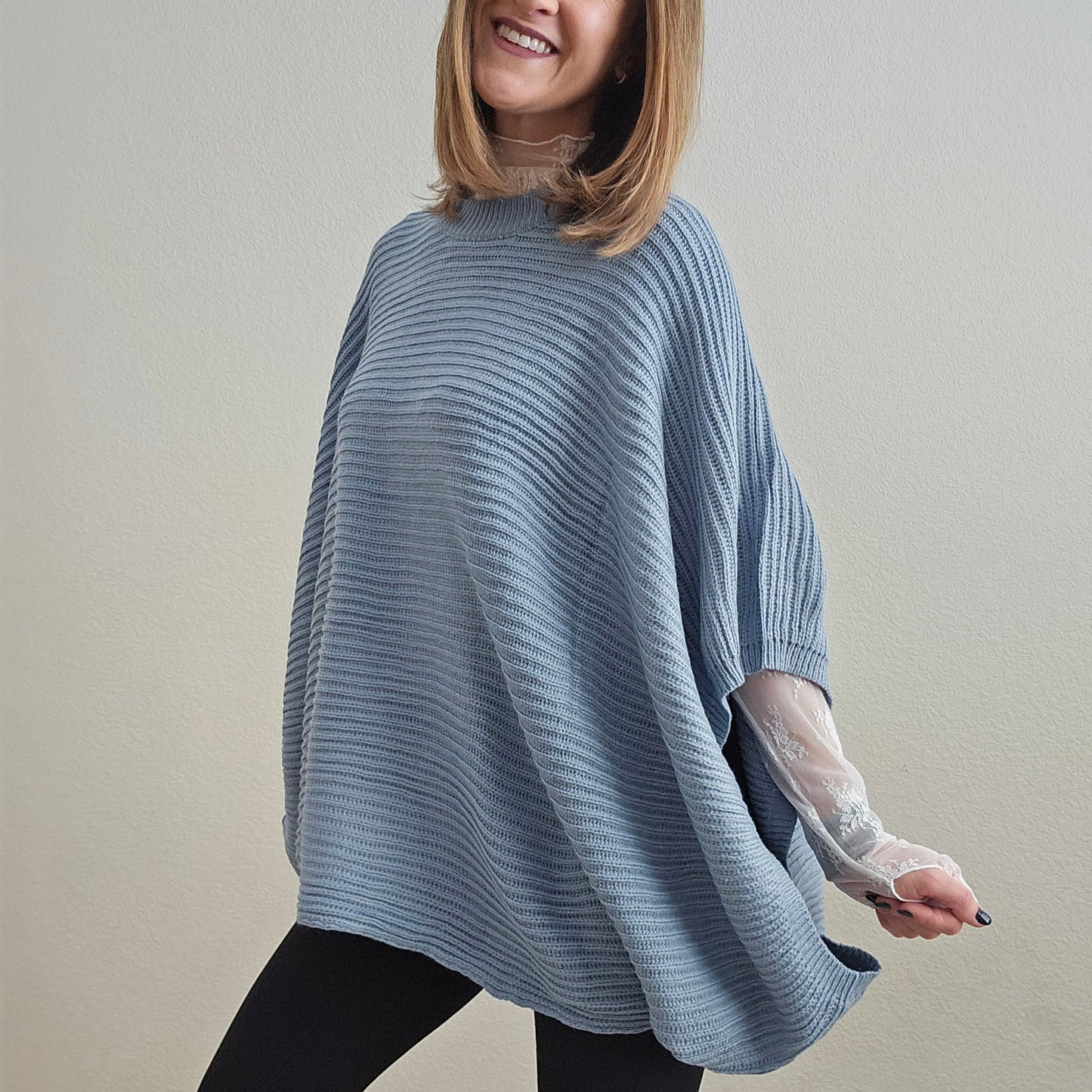 Knitted Blue Poncho