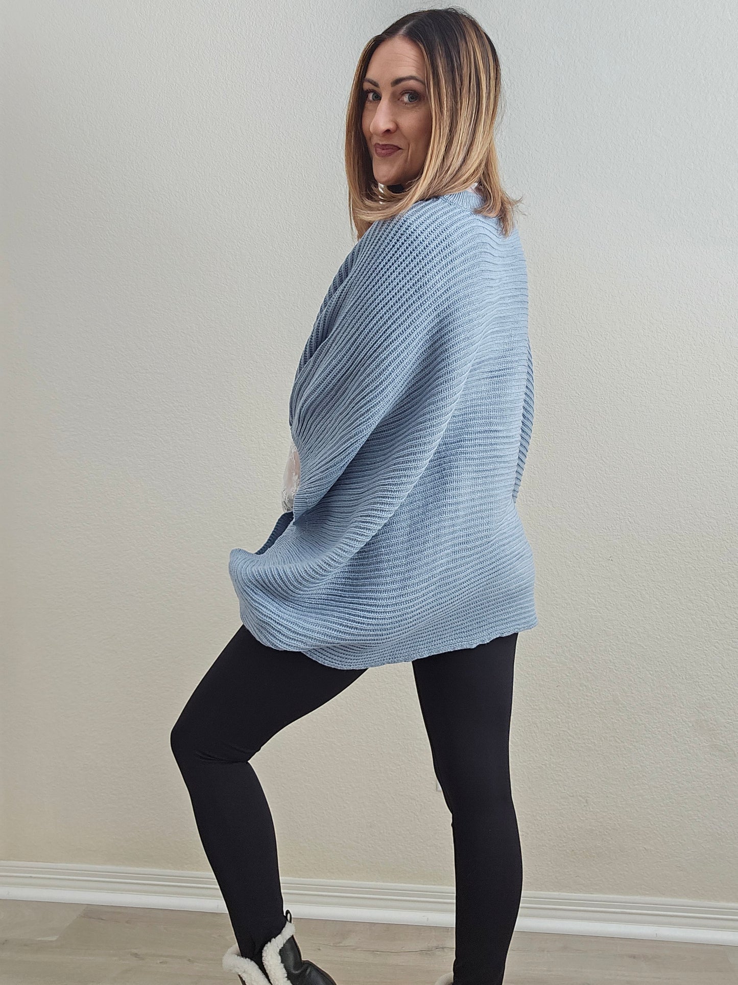 Knitted Blue Poncho