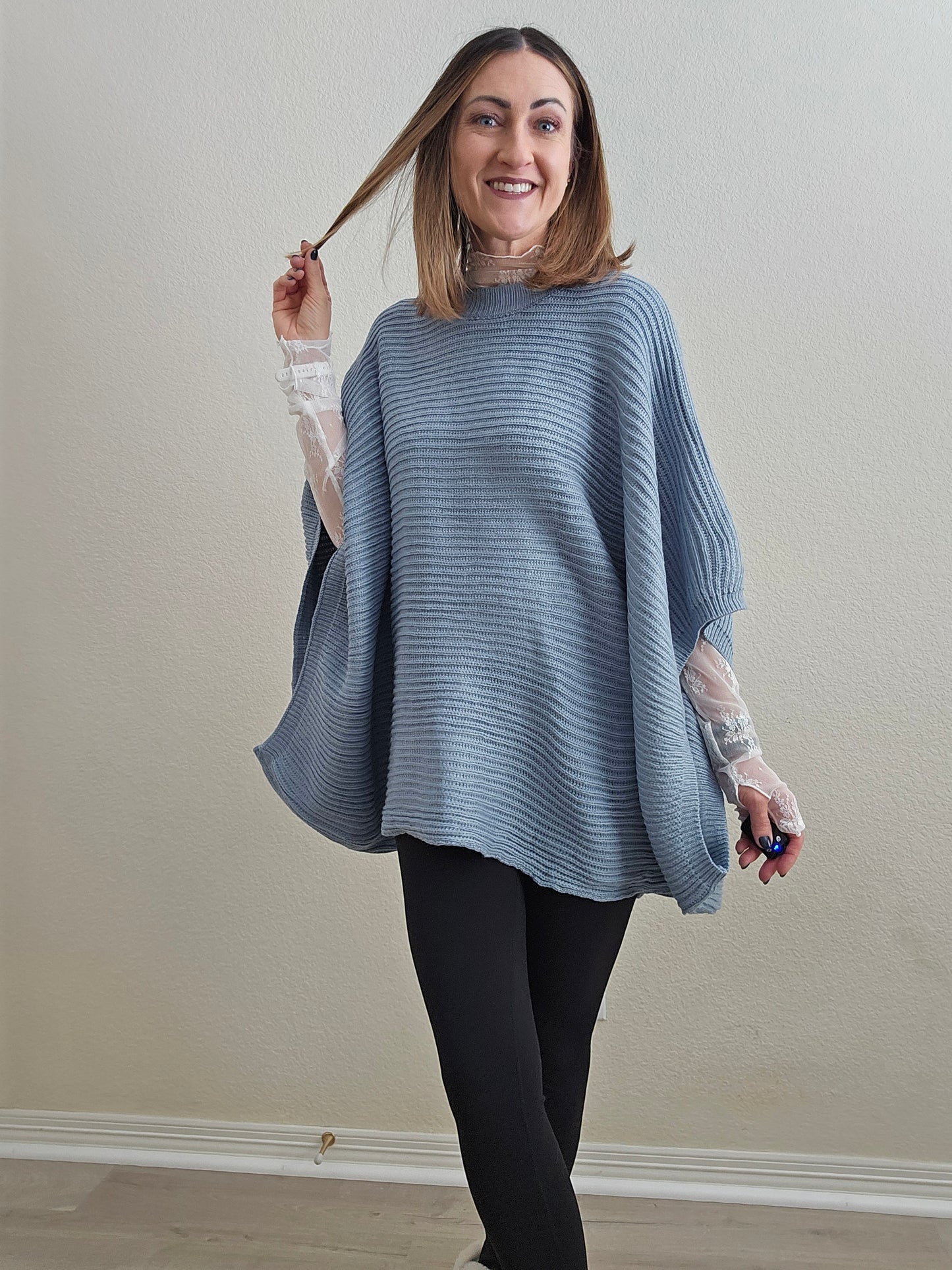 Knitted Blue Poncho