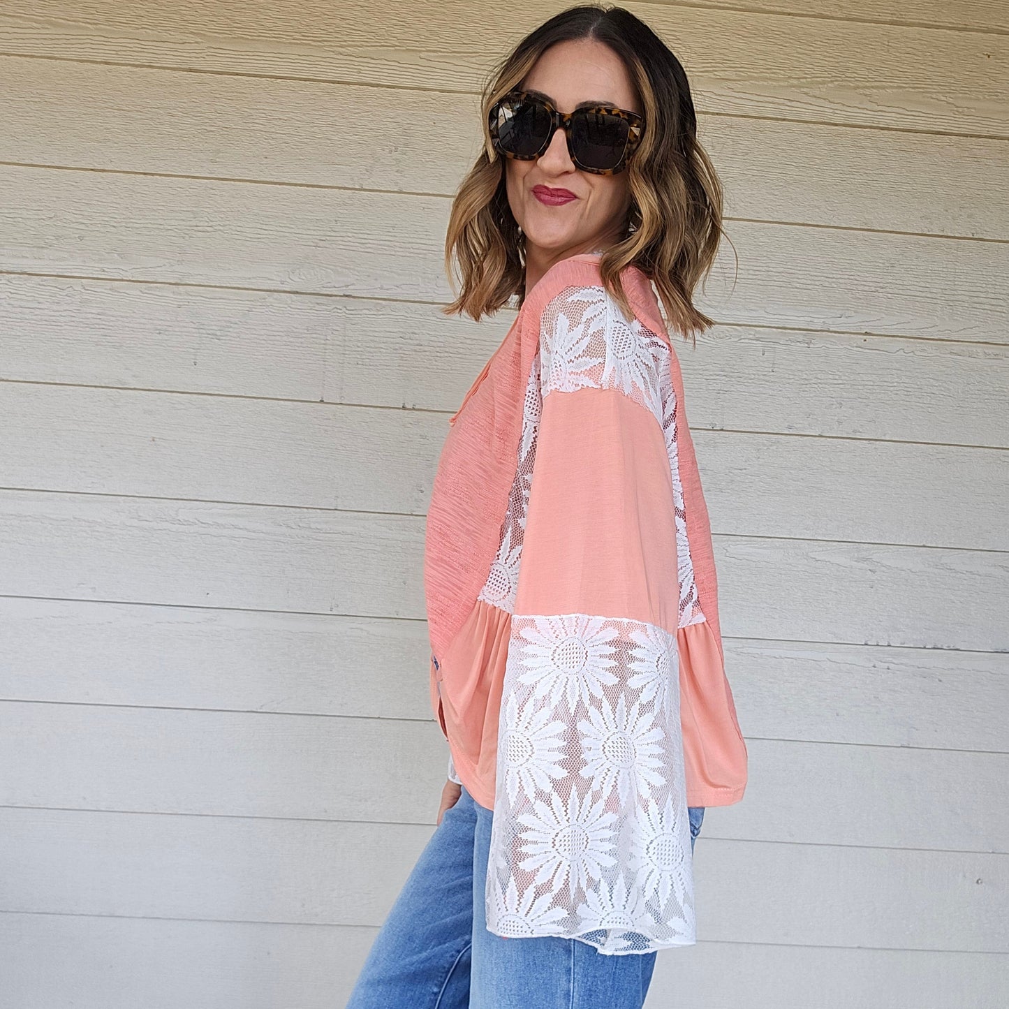 Coral Lace Top