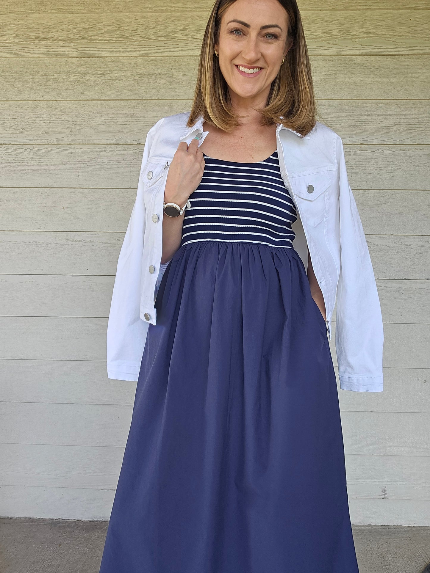 Navy Striped Midi Dress