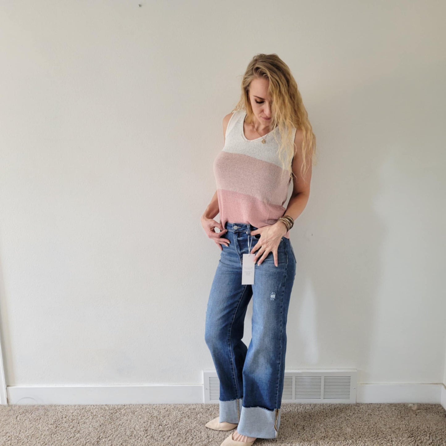 Cuffed Wide Leg Jeans