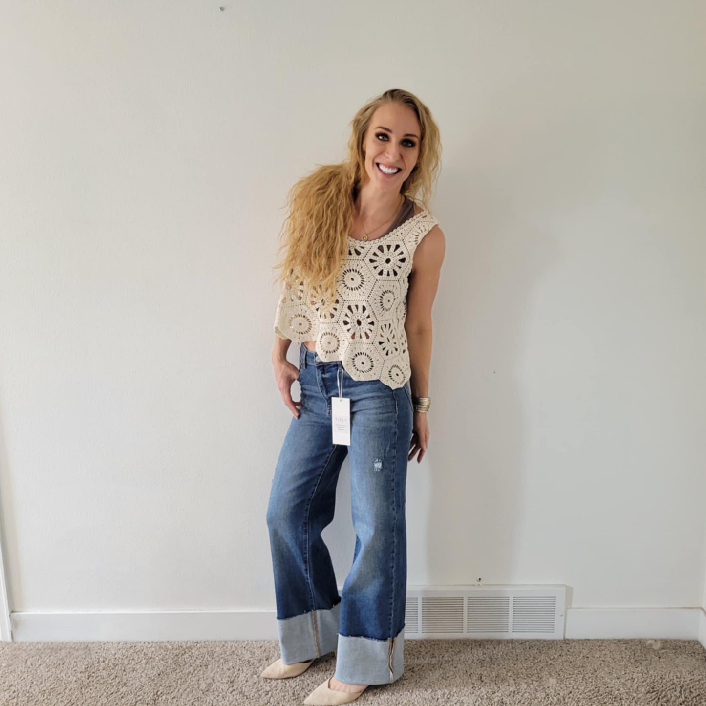 Cuffed Wide Leg Jeans