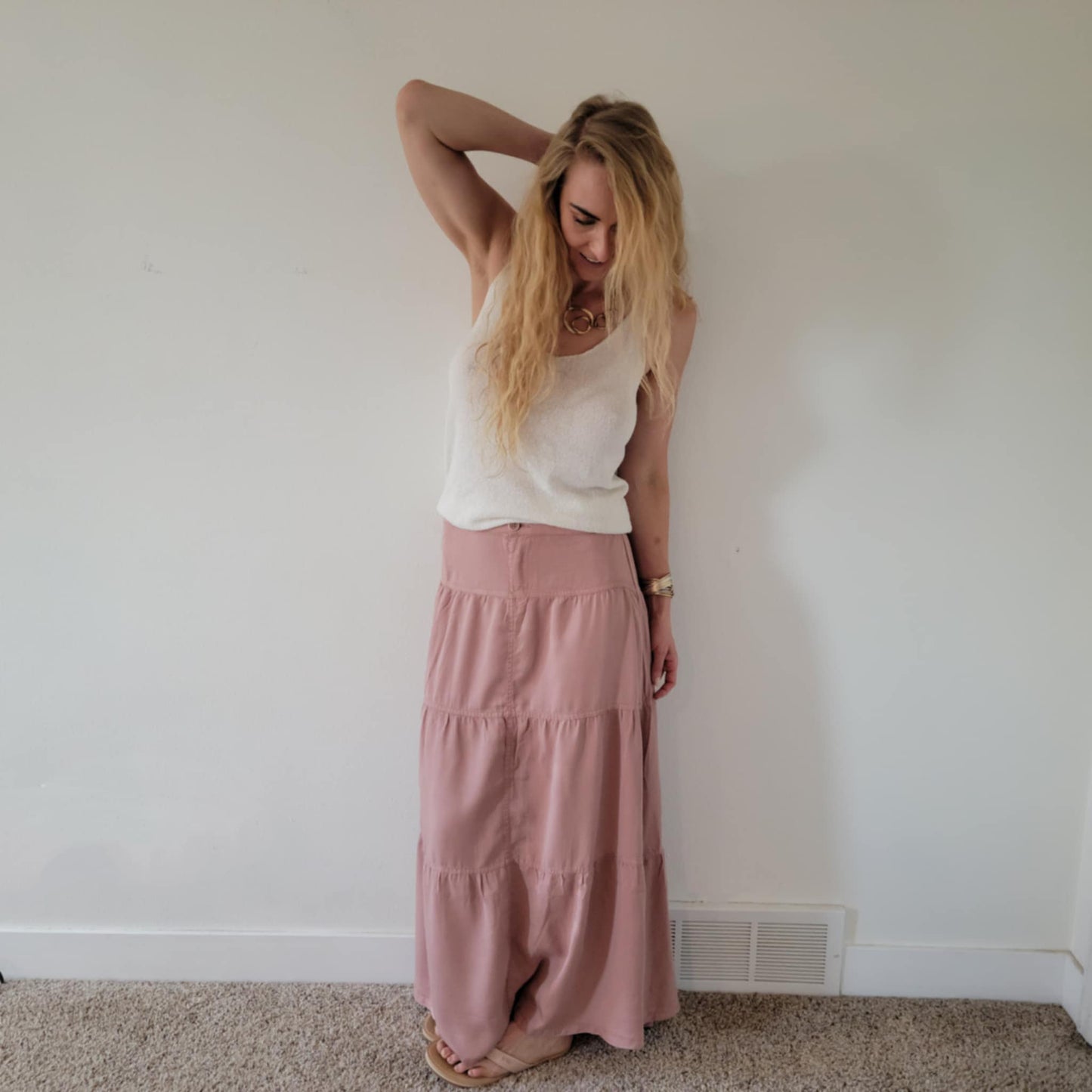 Mauve Tiered Maxi Skirt