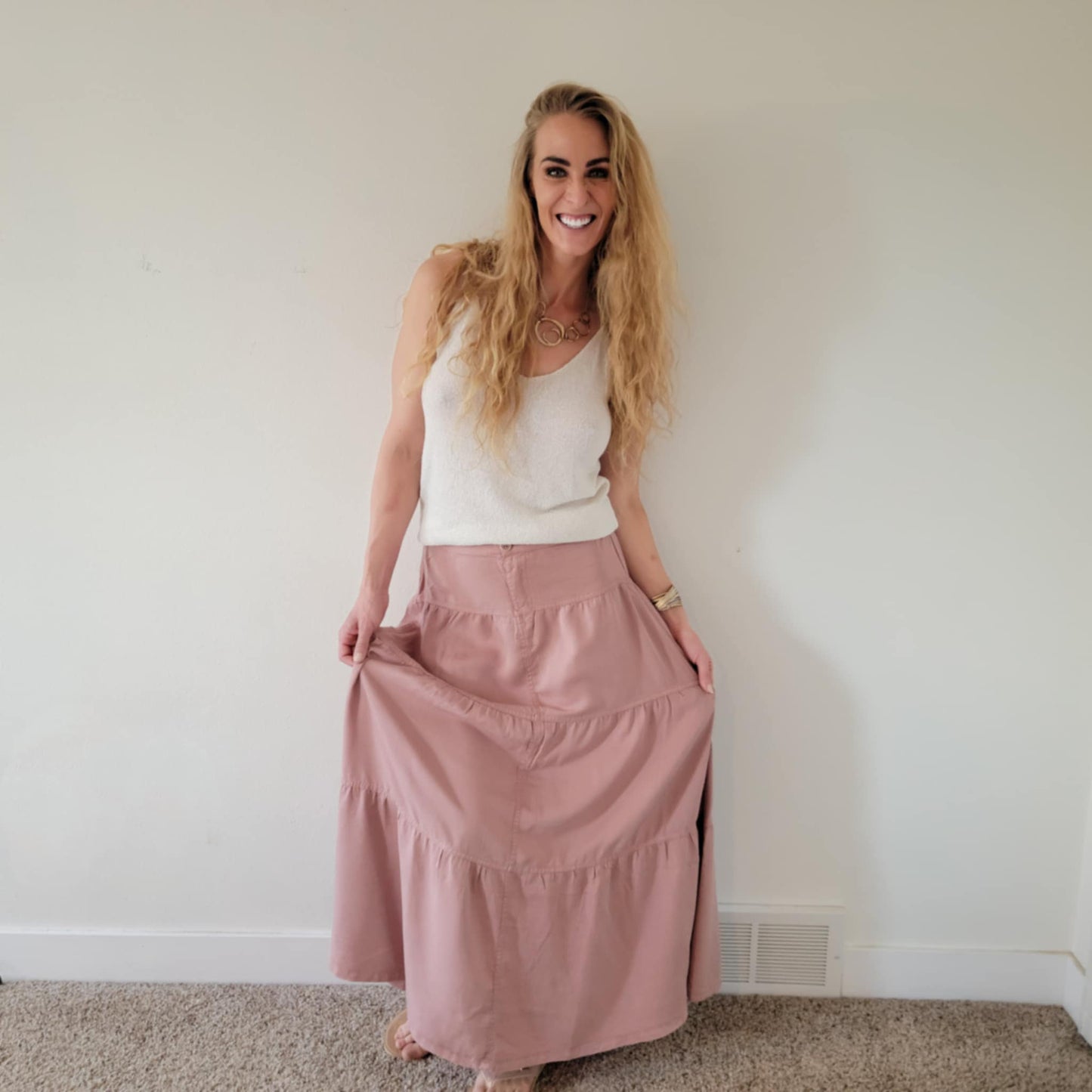 Mauve Tiered Maxi Skirt