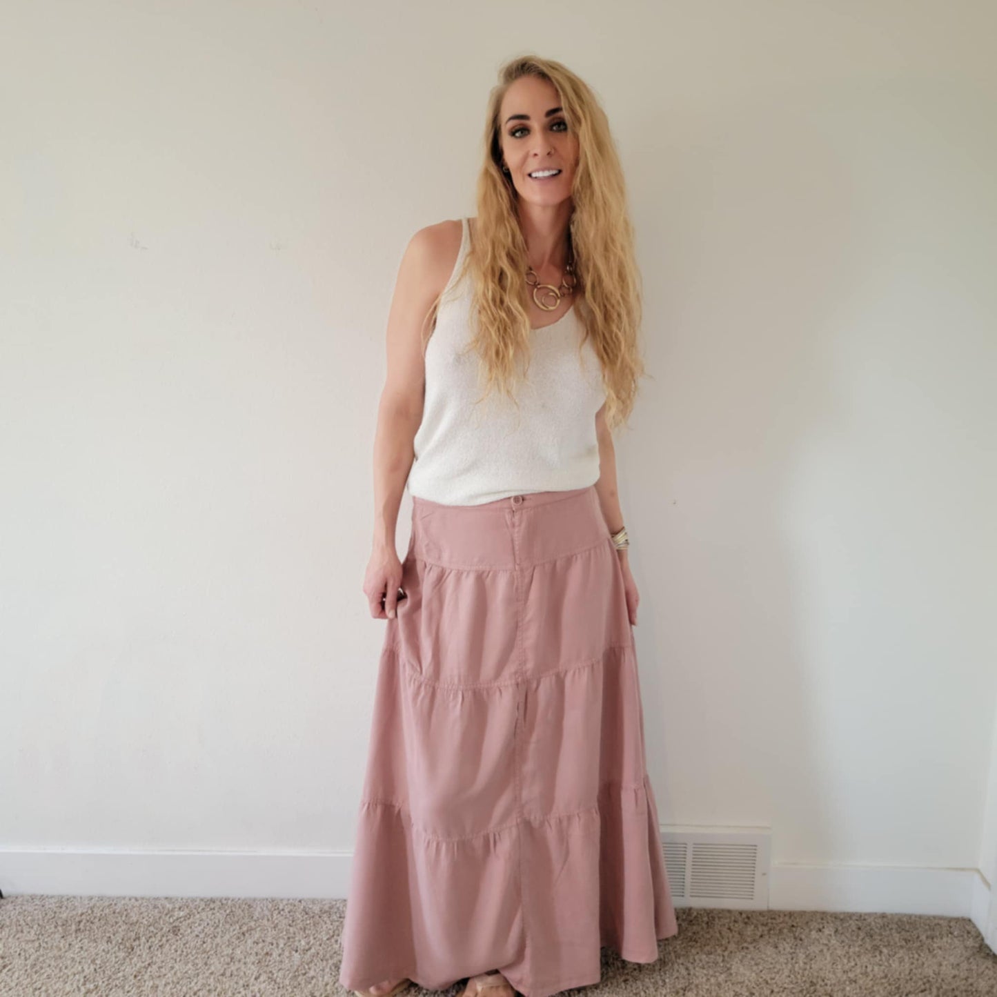 Mauve Tiered Maxi Skirt