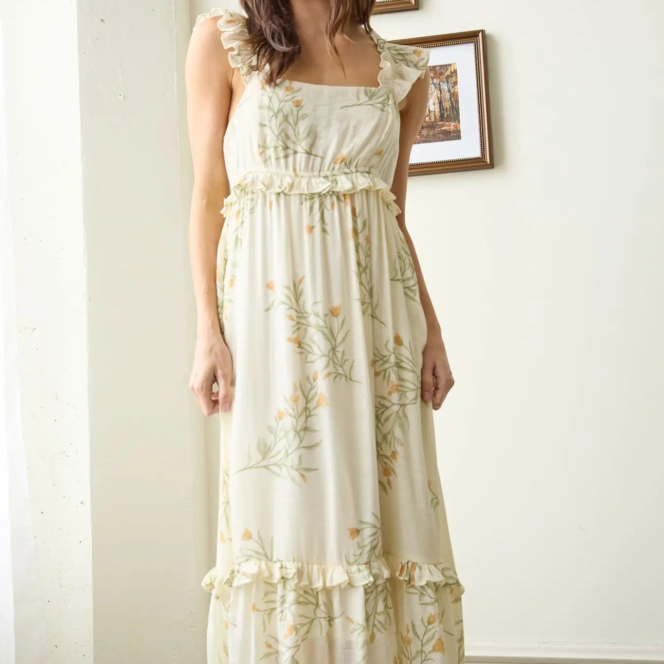 Ivory Floral Midi Dress