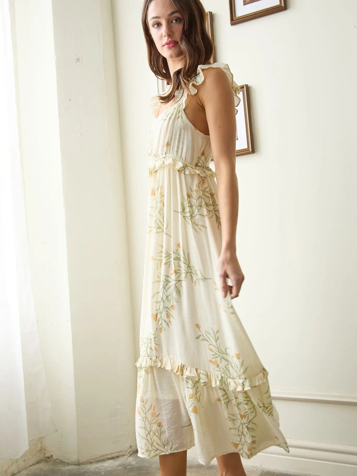 Ivory Floral Midi Dress
