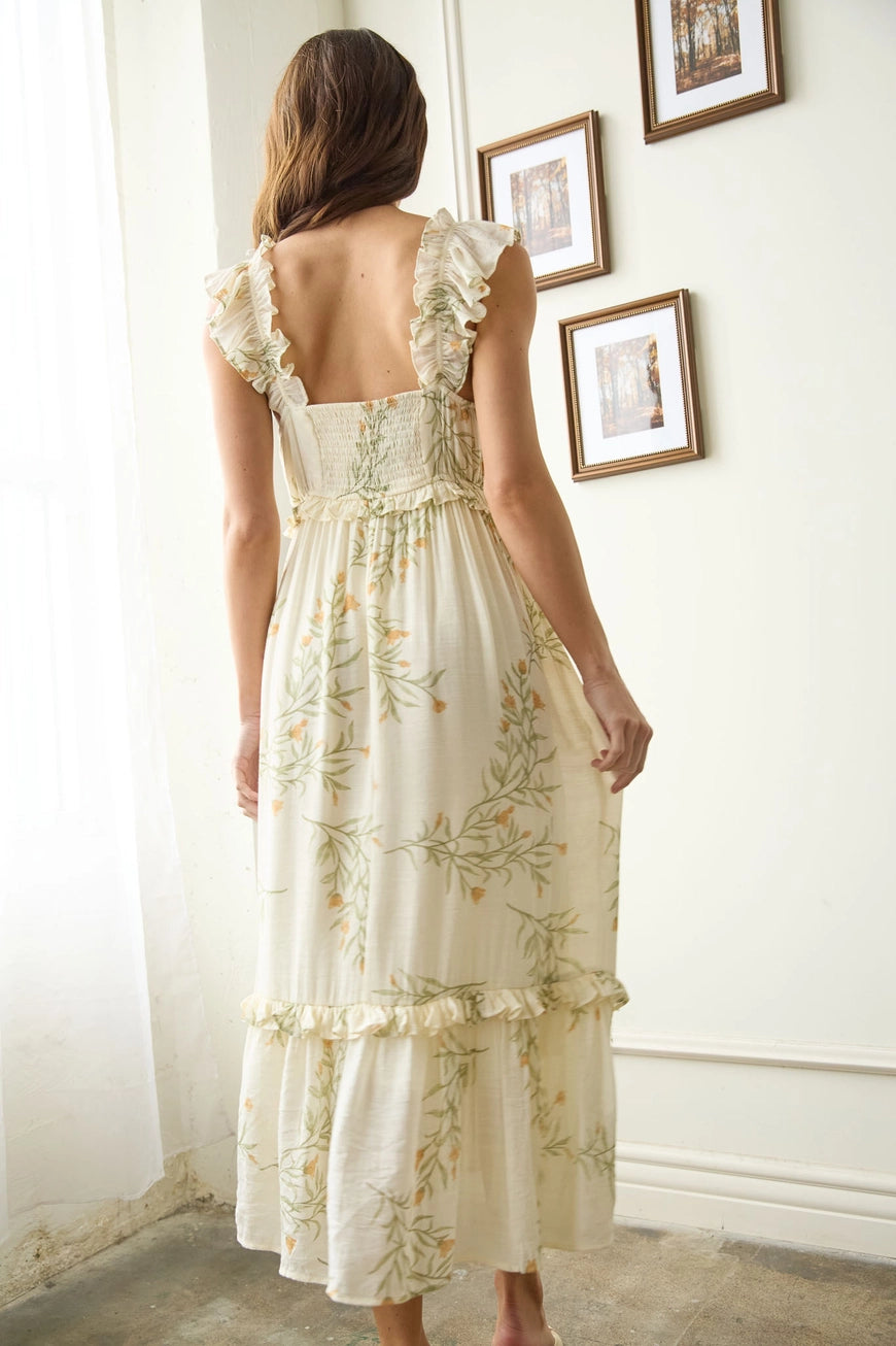 Ivory Floral Midi Dress