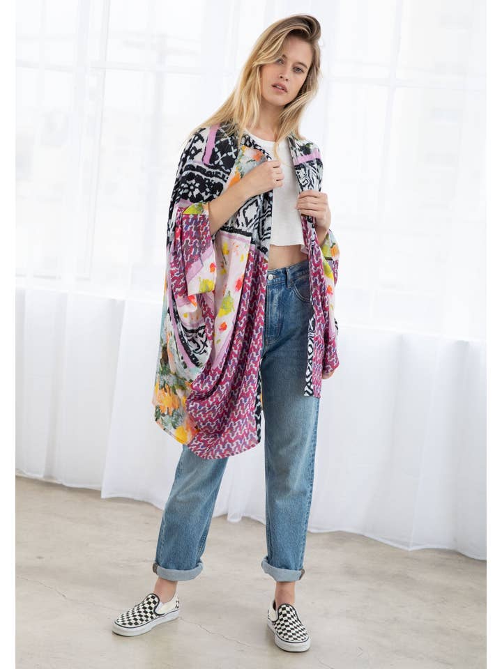 Floral Abstract Print Kimono