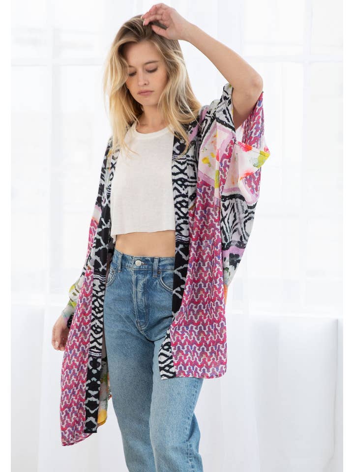 Floral Abstract Print Kimono