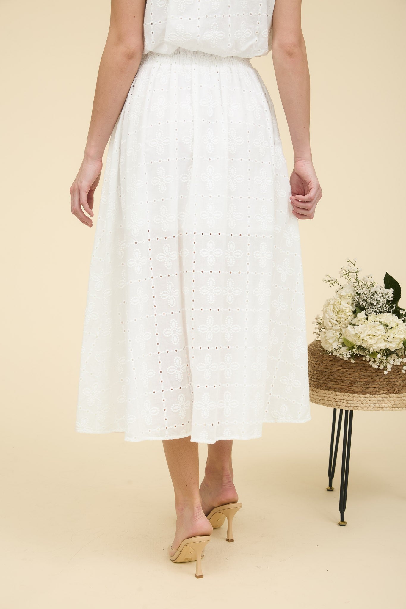 White Eyelet Midi Skirt