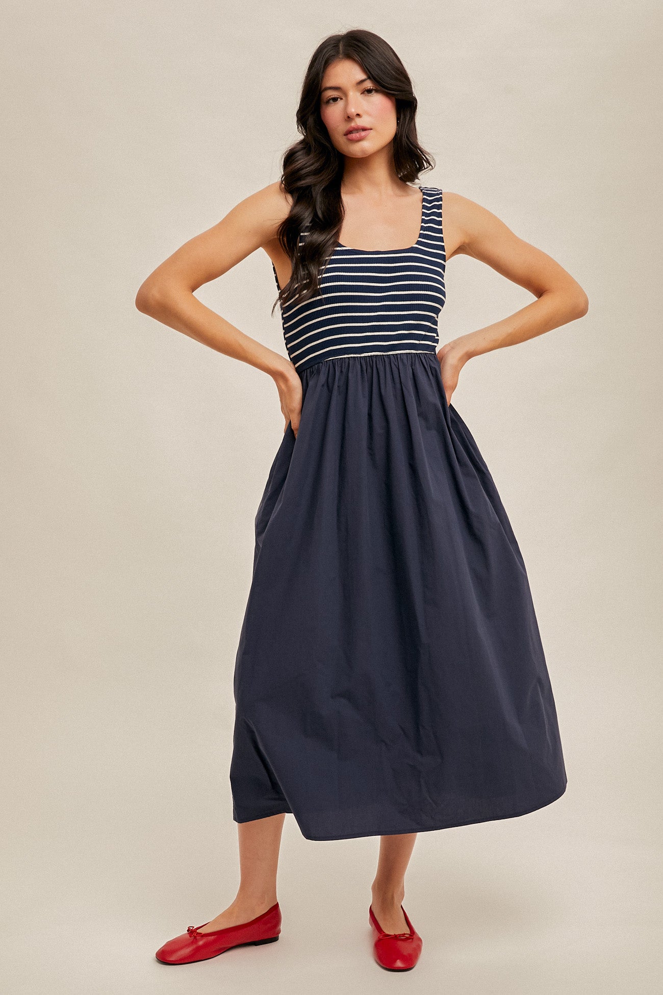 Navy Striped Midi Dress
