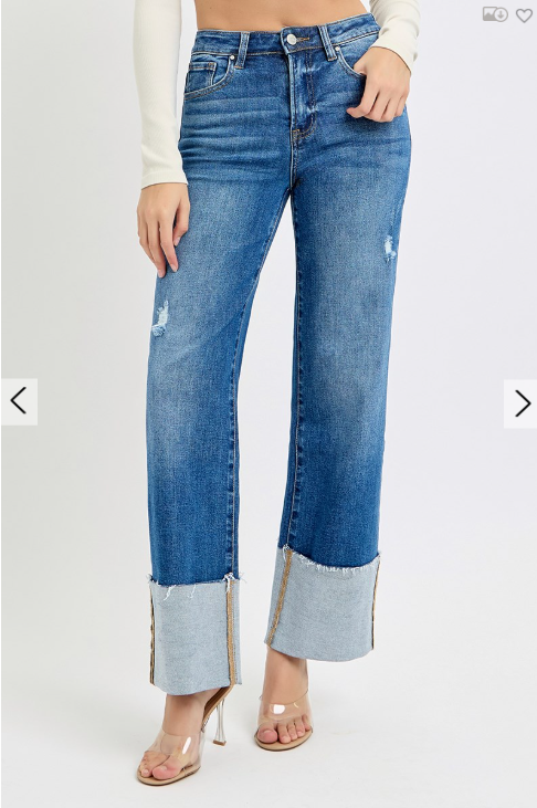 Cuffed Wide Leg Jeans