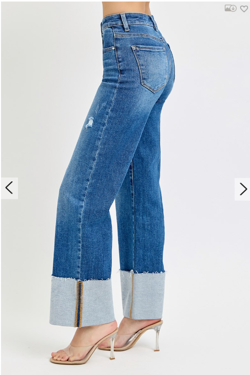 Cuffed Wide Leg Jeans