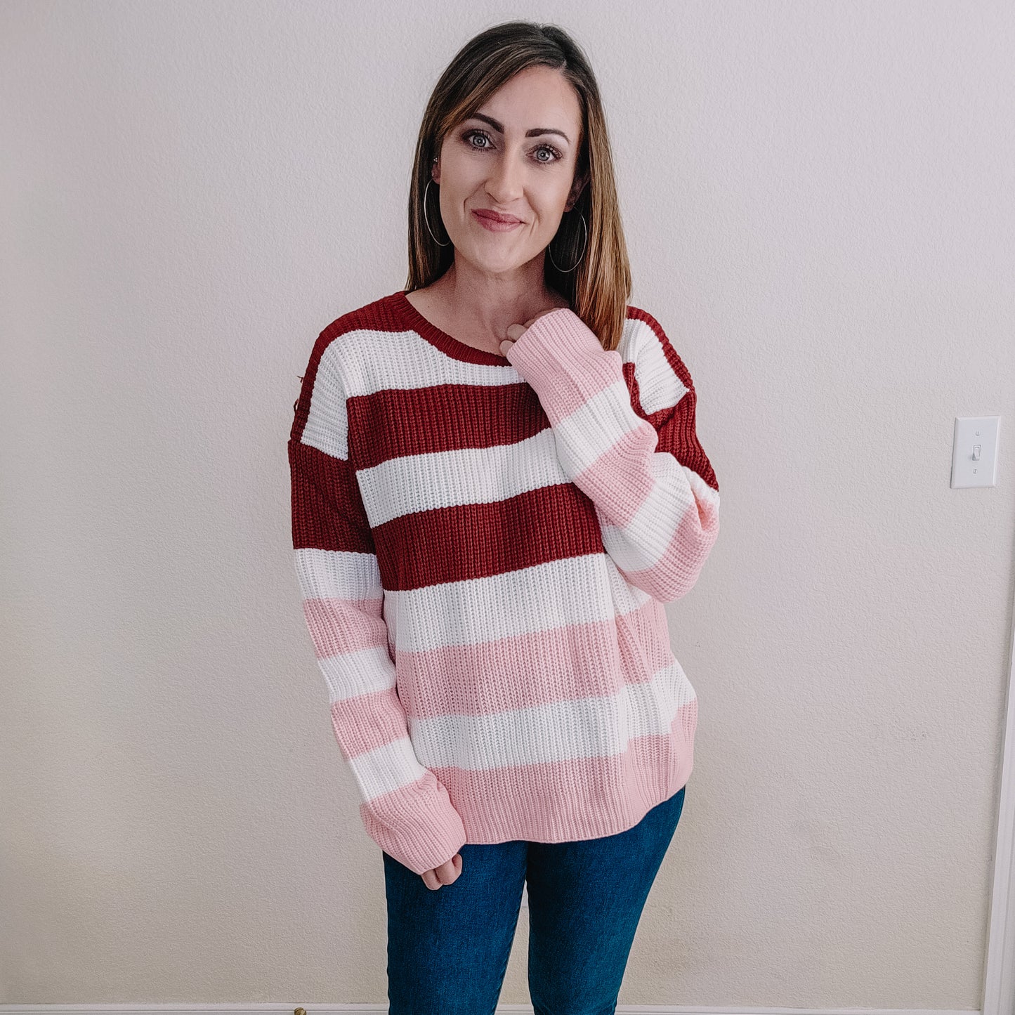 Pink Candy Striped Sweater