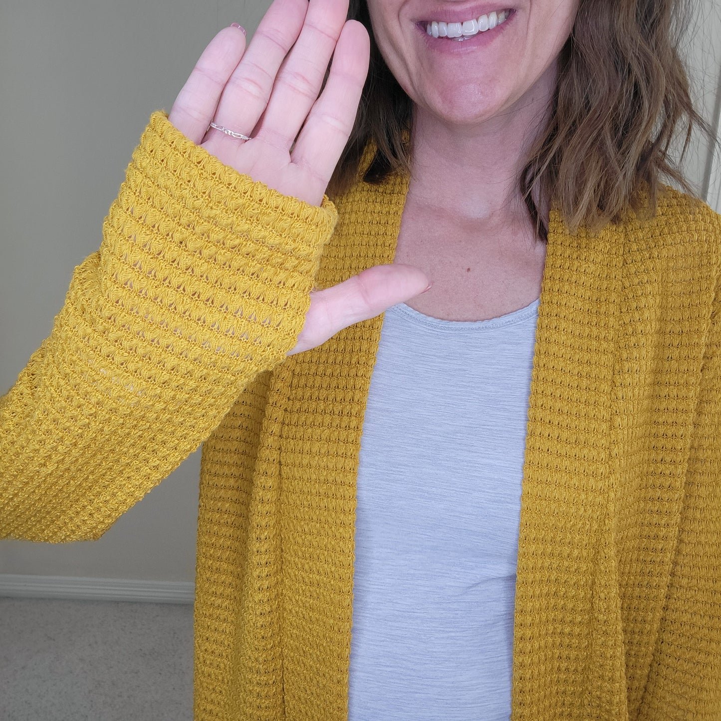 Taupe Color Waffle Cardigan with Pockets