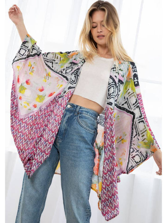Floral Abstract Print Kimono