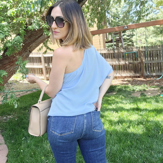 1 Shoulder Blue Top