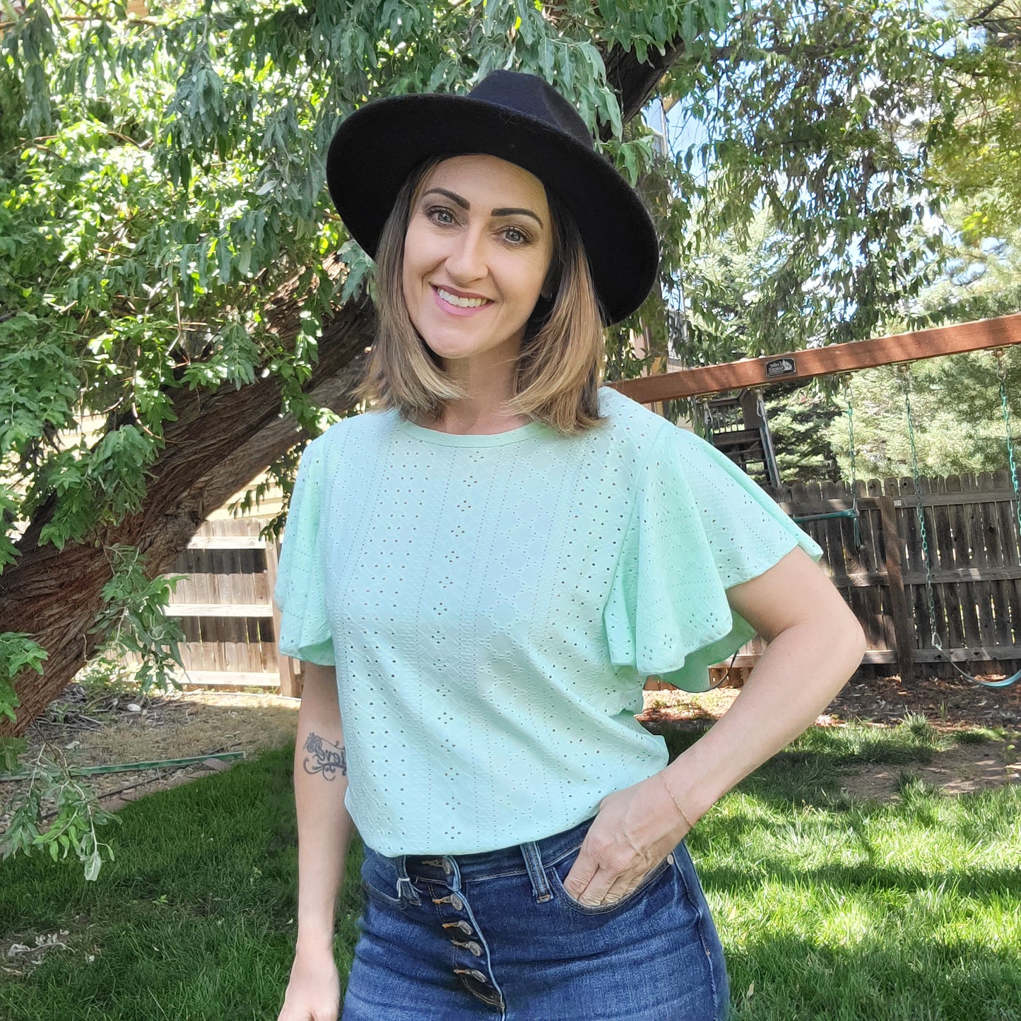 Flutter Sleeve Mint Top