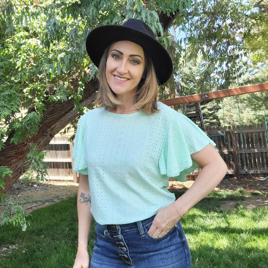 Flutter Sleeve Mint Top