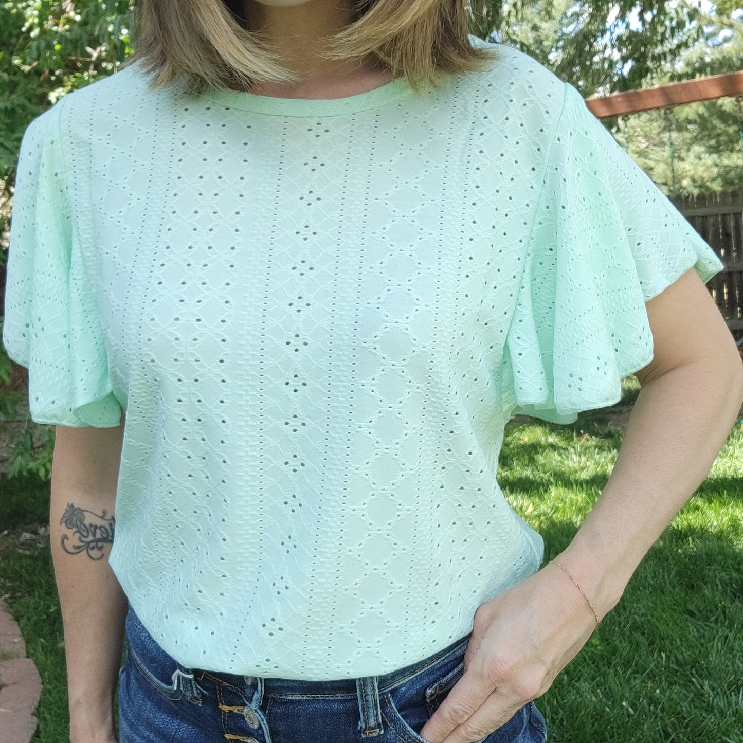 Flutter Sleeve Mint Top