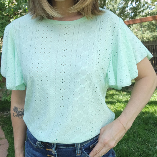 Flutter Sleeve Mint Top