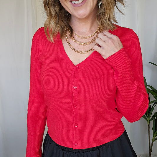 Red Cardigan Sweater