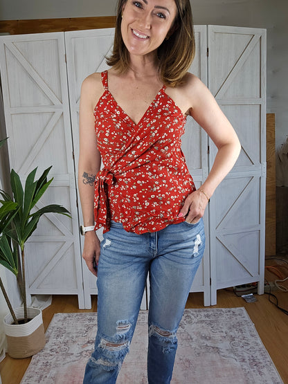 Red Floral Wrap Tank