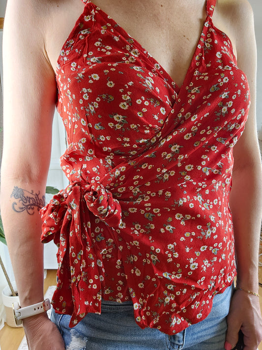 Red Floral Wrap Tank