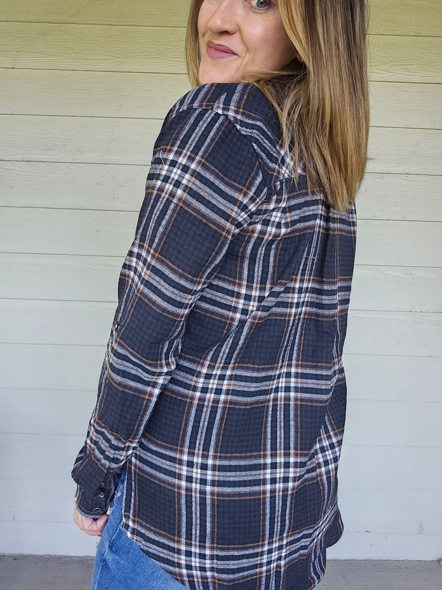 Navy Plaid Button Up