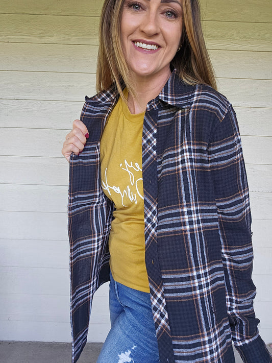 Navy Plaid Button Up