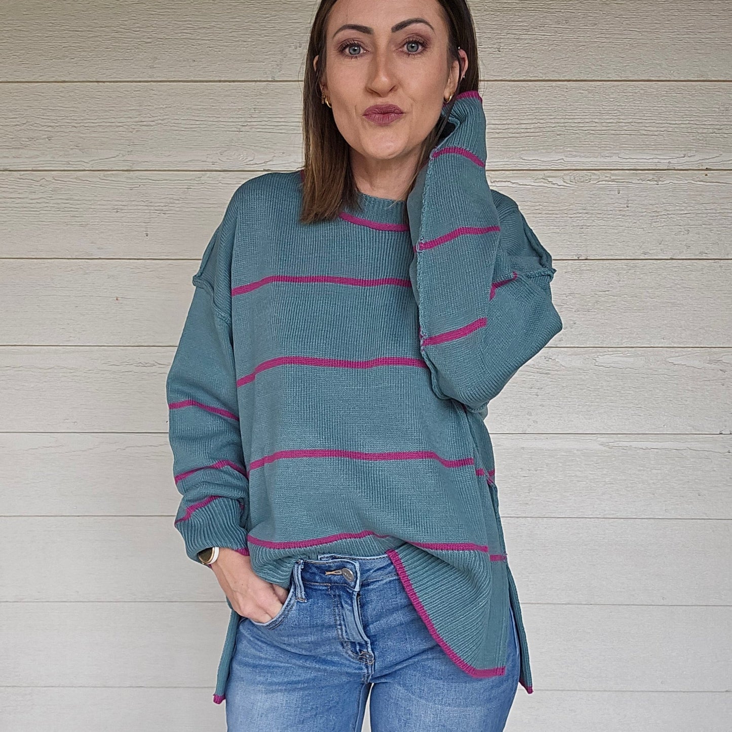 Teal Striped Sweater