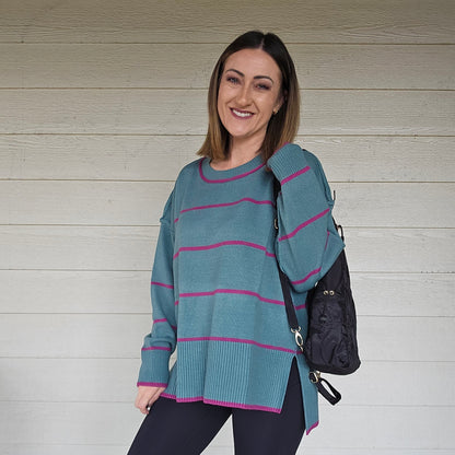 Teal Striped Sweater