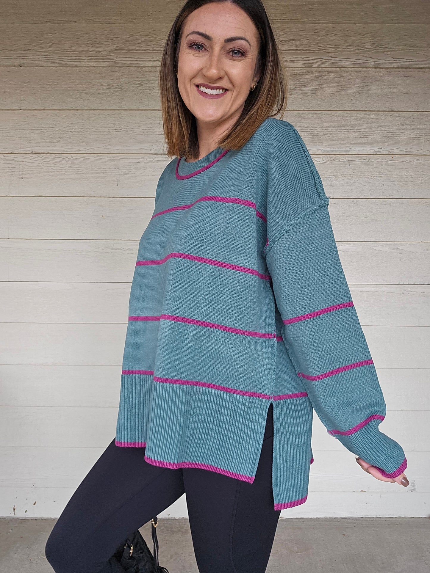 Teal Striped Sweater