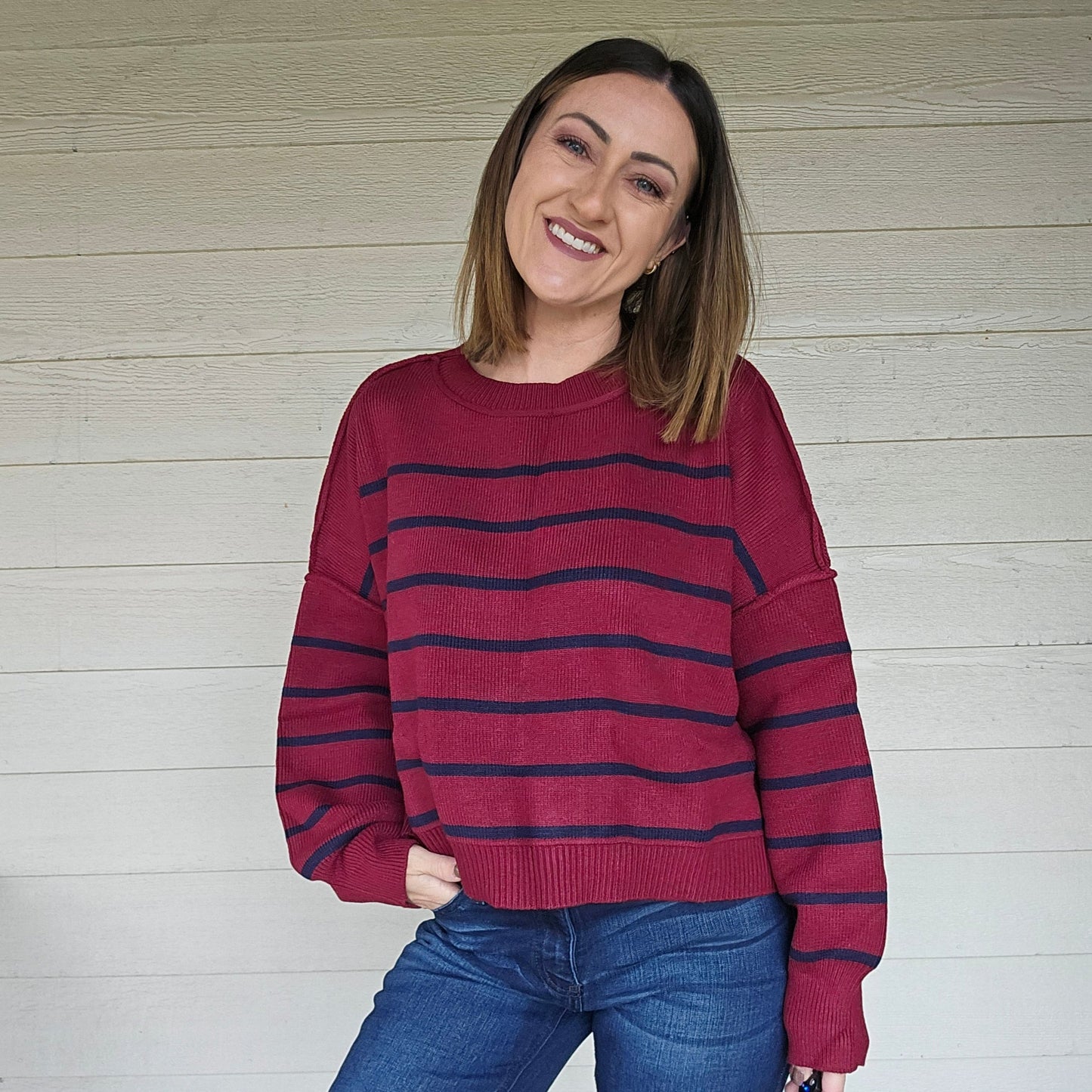 Maroon Striped Sweater