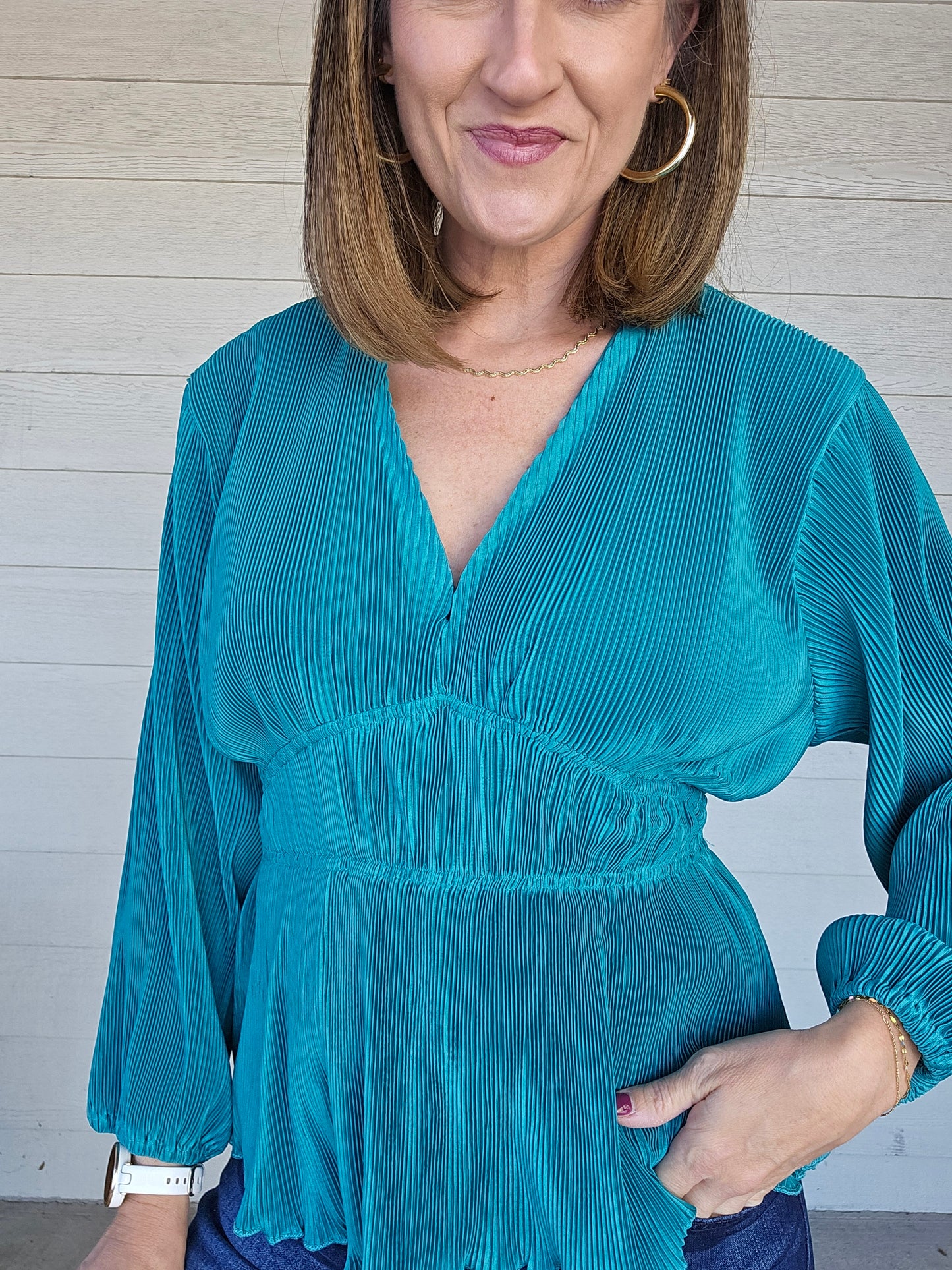 Green Pleated Top