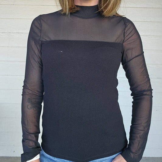 Ribbed Sheer Black Top