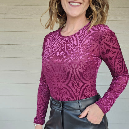 Maroon Velvet Bodysuit
