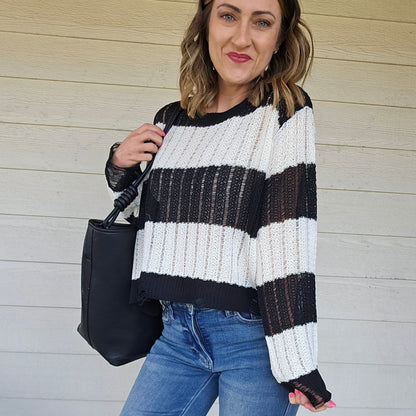 Color Block Distressed Sweater