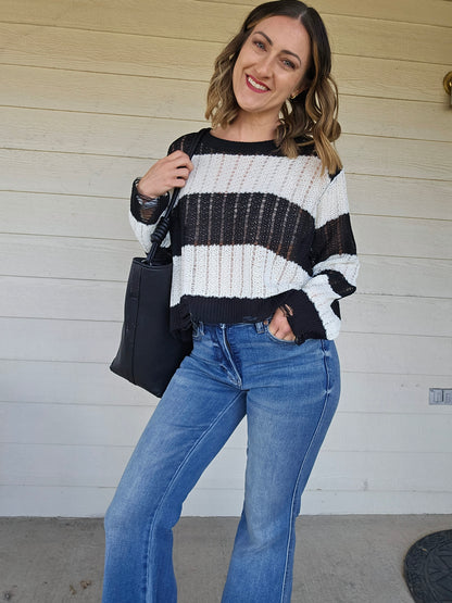 Color Block Distressed Sweater