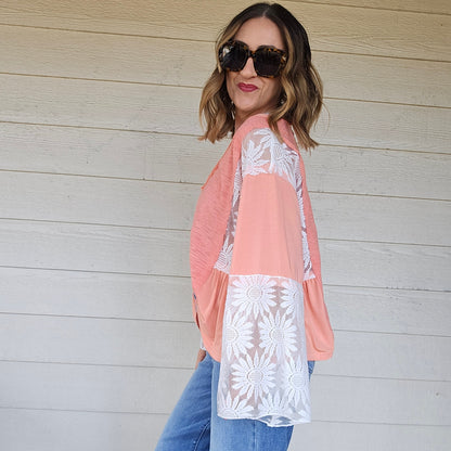 Coral Lace Top
