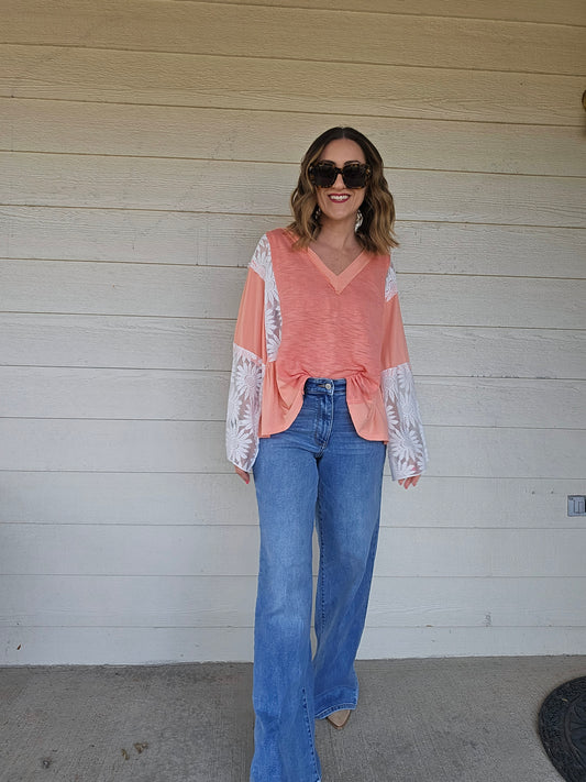 Coral Lace Top