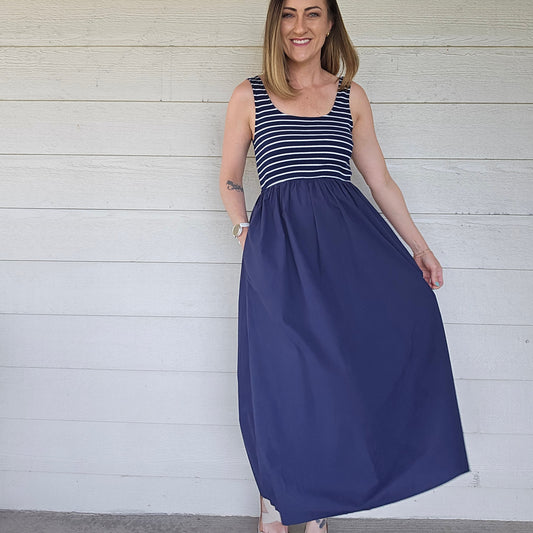 Navy Striped Midi Dress