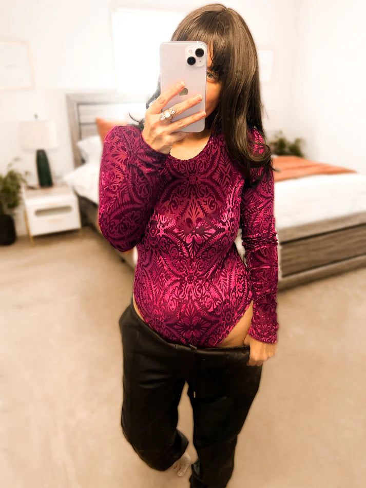 Maroon Velvet Bodysuit