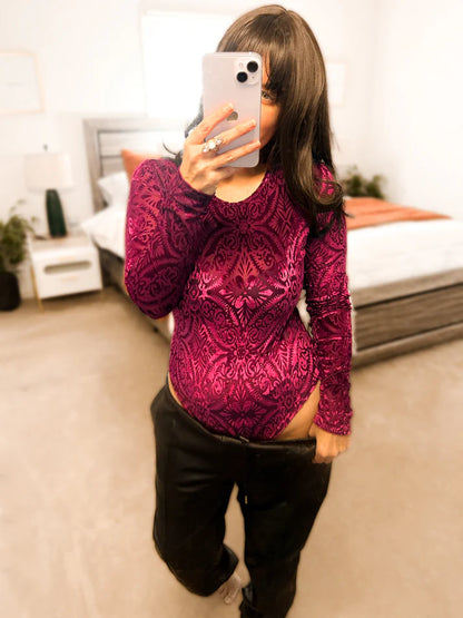 Maroon Velvet Bodysuit