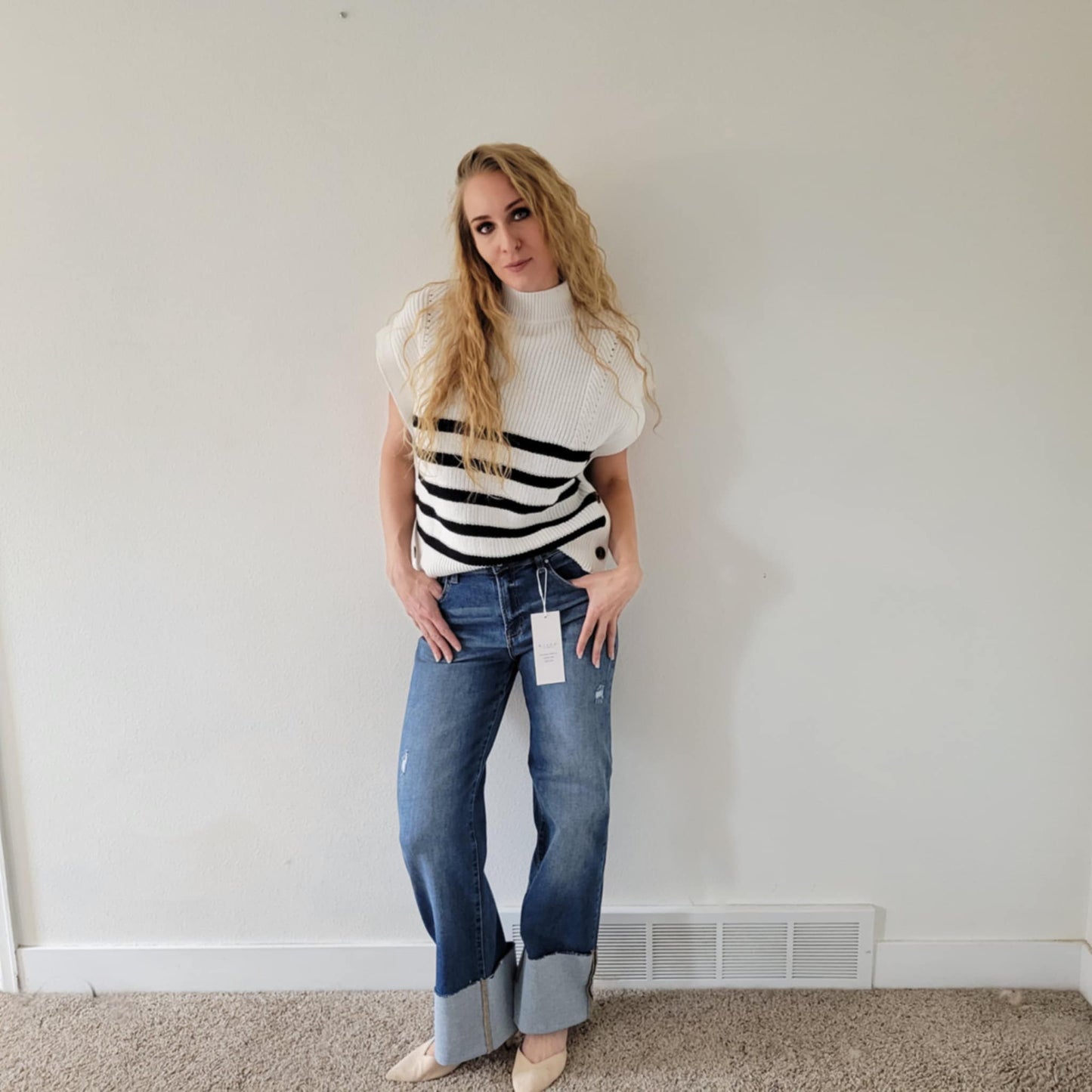 Cuffed Wide Leg Jeans